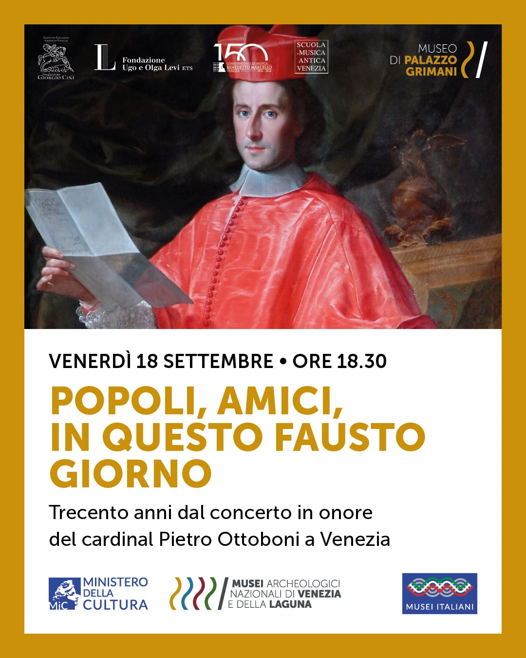 Popoli, amici, in questo fausto giorno. Concerto al Museo di Palazzo Grimani - 18 settembre 2028 ore 18:30
